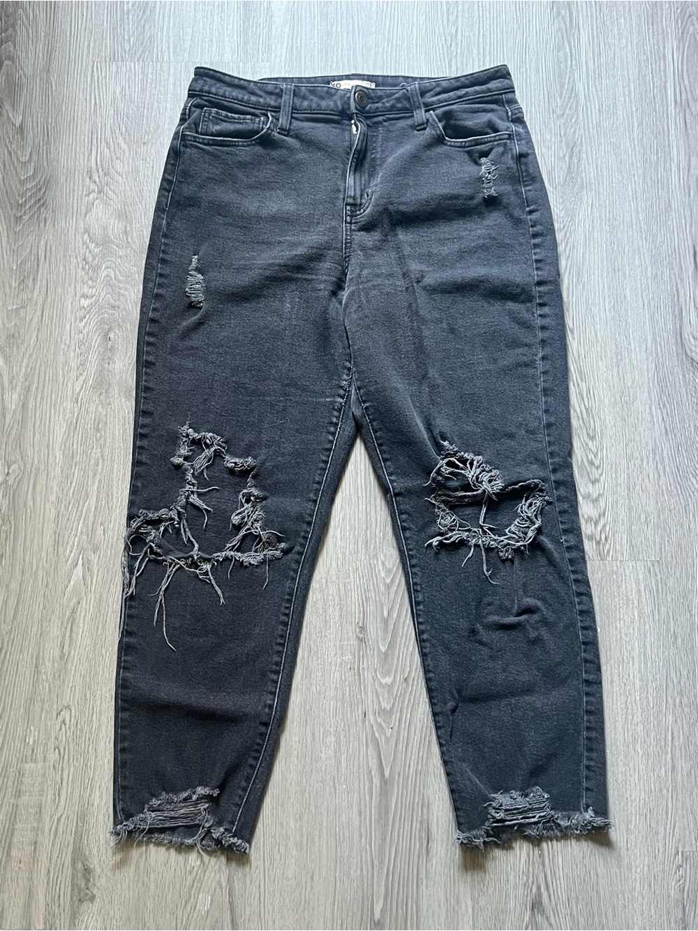 SO Black Distressed Mom Jeans